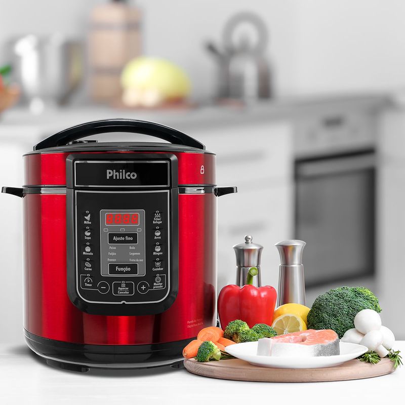 Panela de Pressão Digital Philco 6L Inox Vermelha - Saldão