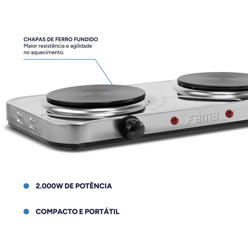 Fogao-Eletrico-Fama-FFG01-Inox-2-Bocas-2000W