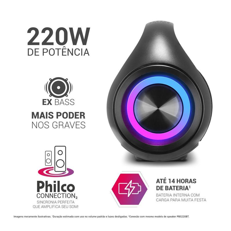 Speaker-Philco-PBS220BT-Extreme-Bluetooth-5.3-Flash-Light-220W