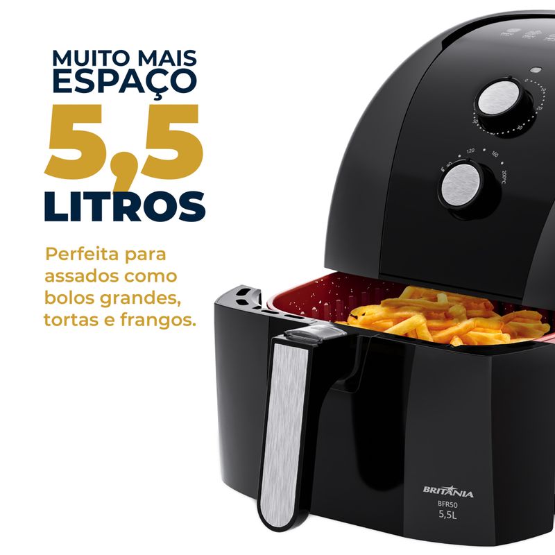 Air-Fryer-Britania-55L-Antiaderente-Redstone-1500W-BFR50---Outlet