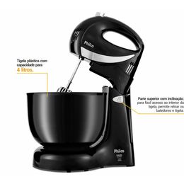 Batedeira Philco 500W 4L Preta Paris Duo Mixer Turbo