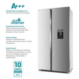 Geladeira 434L Philco Inverter Side by Side Inox PRF637ID