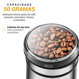Moedor de Café Philco 50g de grãos 200W Inox Grano Aroma