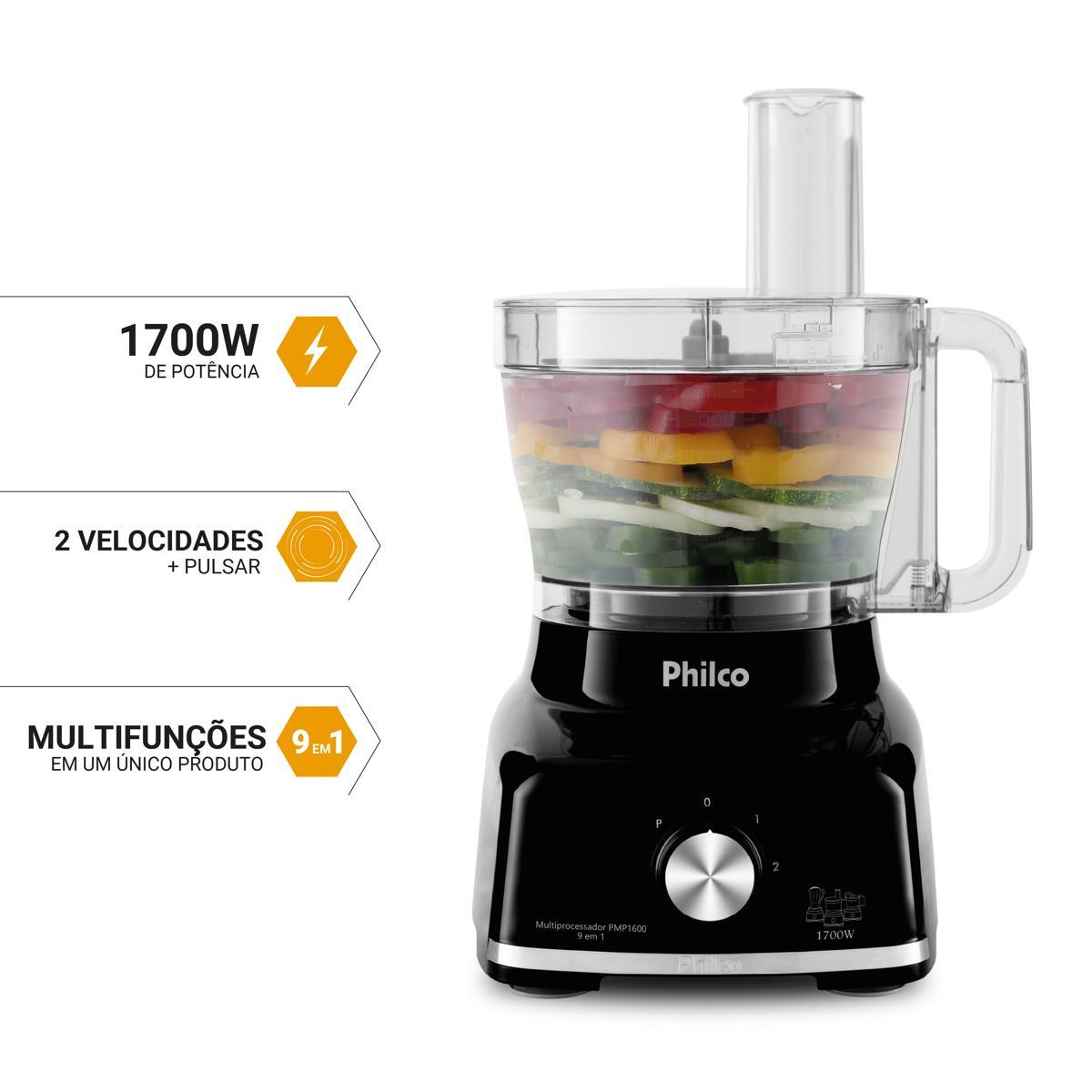 Multiprocessador Philco 1700W 9 em 1 Preto PMP1600P - Loja Oficial