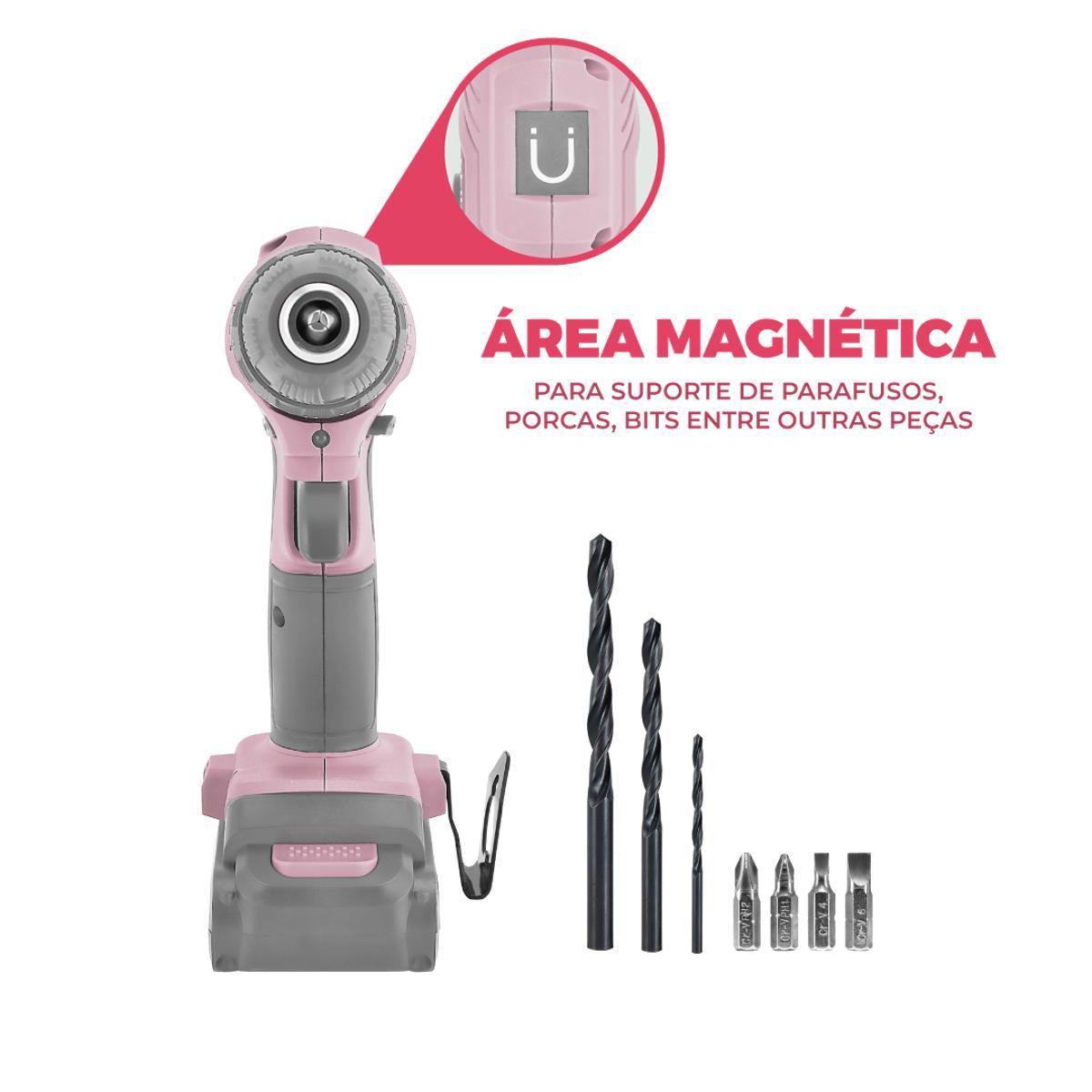 Parafusadeira Rosa Britânia 15 acessórios 2 em 1 BPFE12R - Loja